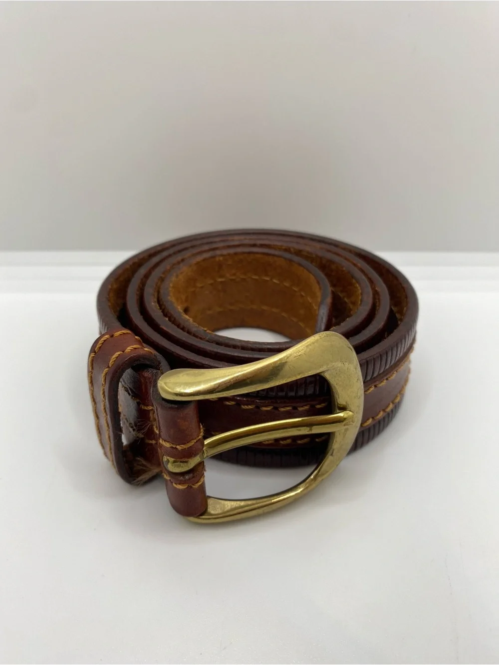 Italian Full Grain Leather Solid Brass Buckle Men's Belt 32 Western Riding Core